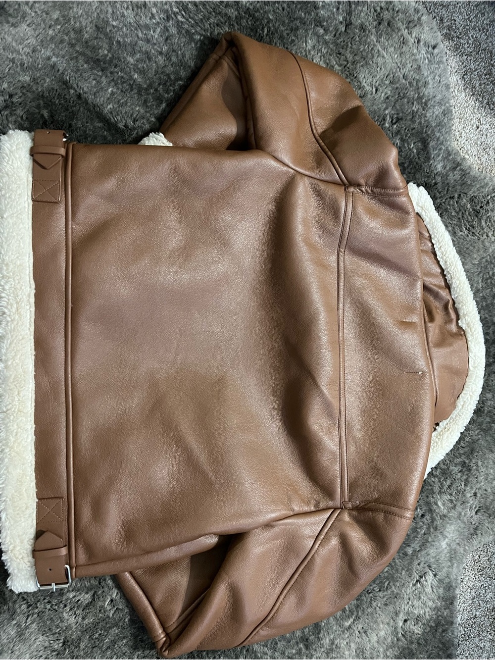Brown Faux Shearling Aviator Jacket - Picture 3 of 3